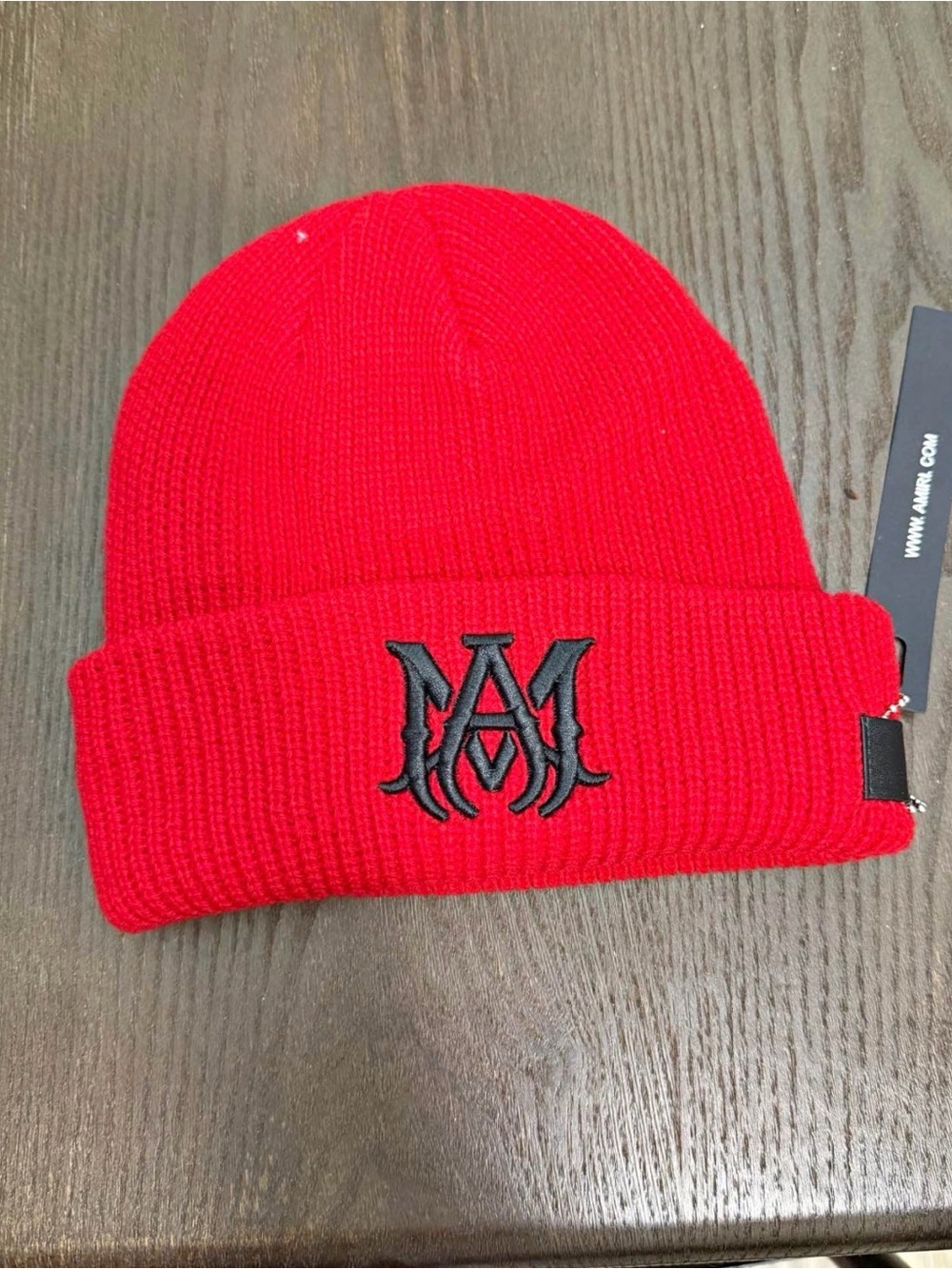 Red Knit Beanie with Black Embroidered Logo